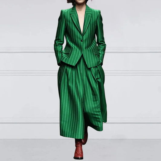 Women’s New Vintage Blazer Set Striped Trousers + Jacket Suit