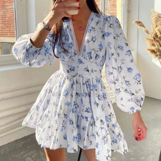 Elegant Floral Print Mini Dresses Fashion New 2025