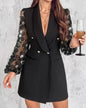 Rhinestone Mesh Blazer Dress Elegant Lantern Sleeve Dress