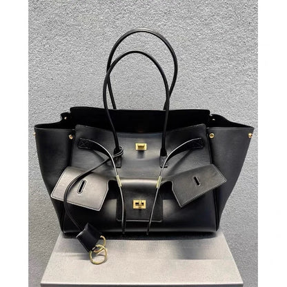 Luxury Leather Wing Tote Bag for Women – Large Lock Clutch Shoulder Bag