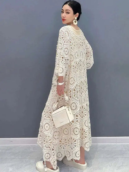 Women's Dress Hooked Flower Hollow Elegant Fashion Loose Beautiful Long Dresses 2025