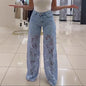 Plus Size Lace Spliced Elegant Denim Jeans New 2025