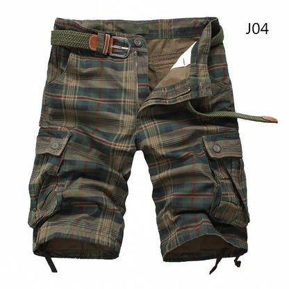 2025 Summer Men Shorts Fashion Plaid Beach Shorts Mens Casual Shorts Military Short Pants Male Bermuda Cargo Overalls No belt