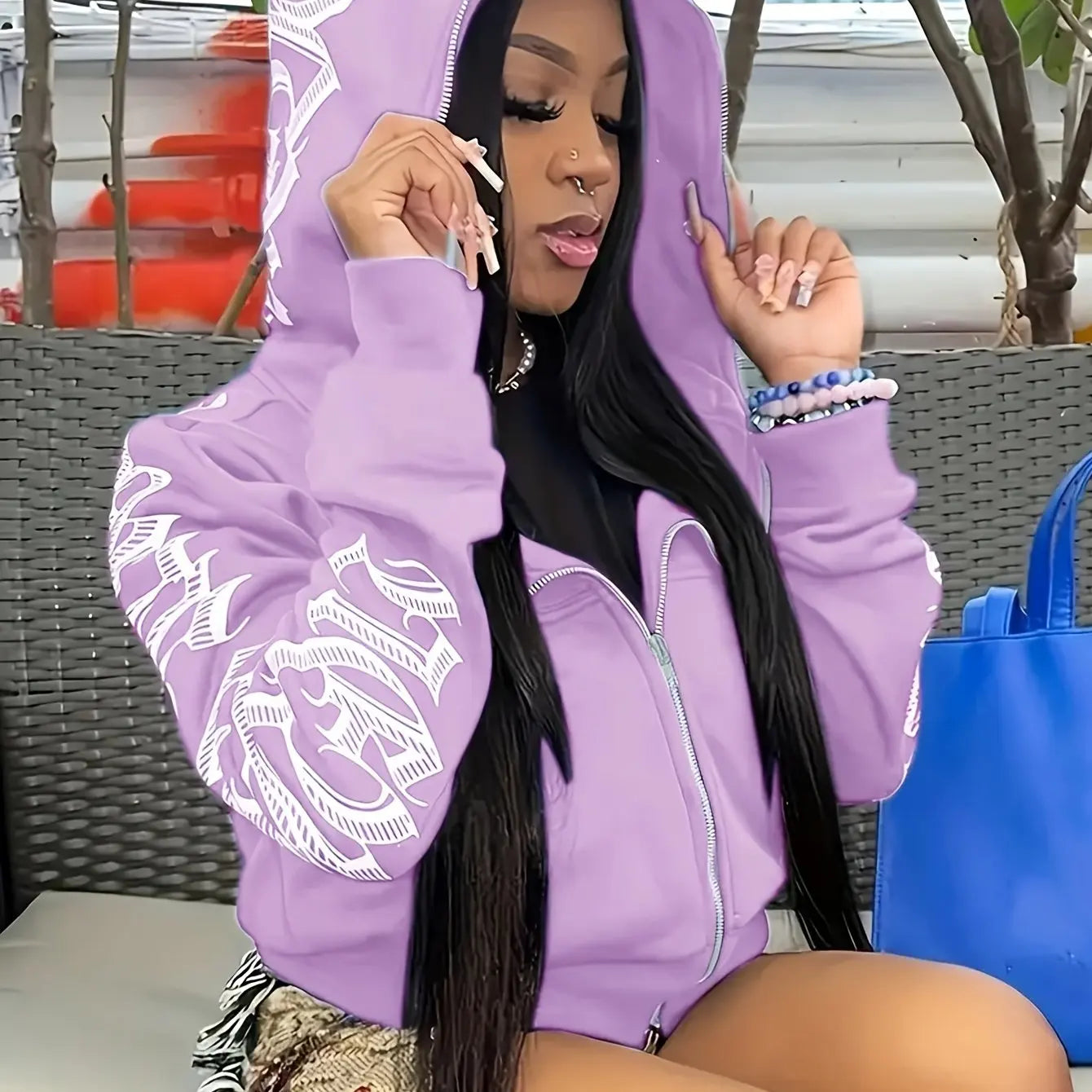Cyber Y2K Gothic Punk Zip-Up Hoodie Sweatshirt
