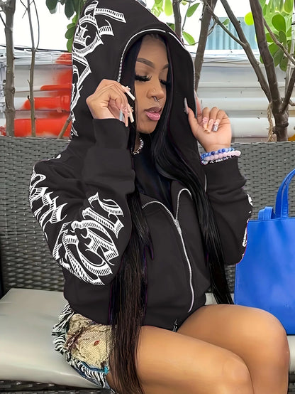 Cyber Y2K Gothic Punk Zip-Up Hoodie Sweatshirt
