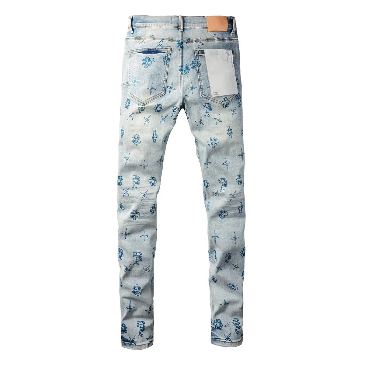 High quality Purples jeans Men High street blue print letters Fashion Repair Low Rise
