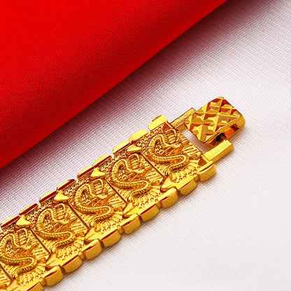 Domineering Dragon pattern Watch Chain for Men 24K gold, AU999 Ancient Gold Chain for daily wear