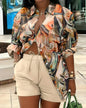 Spring Shirt Two Piece Set For Women Summer Fashion Print Shorts 2 Piece Sets
