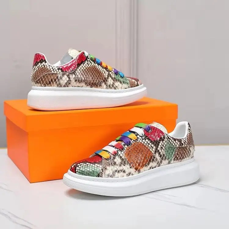 2025 New Arrival Fashion snake skin causal shoes Unisex Genuine Leather Sneakers
