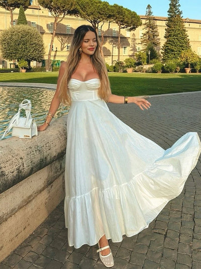 2025 New Spring Summer Maxi Dresses Fashion Women Lace Up Bow Sexy Sleeveless  Chic