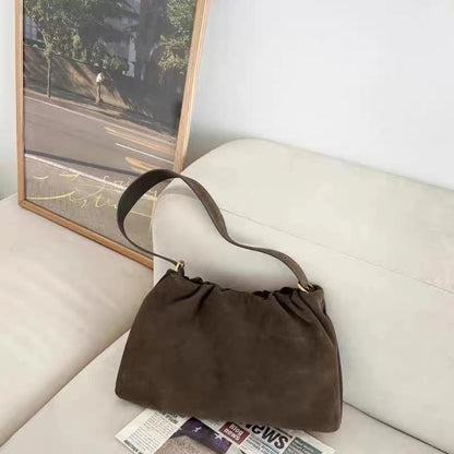Elegant Khaki Coffee Matte Suede Shoulder Bag