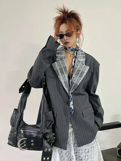 Elegant Long Sleeve Lace Blazer Jacket Big Size Spring Autumn 2025