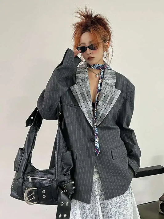 Elegant Long Sleeve Lace Blazer Jacket Big Size Spring Autumn 2025