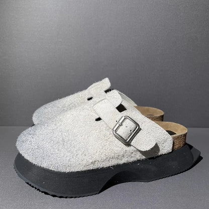 Vintage Cow Suede Outside Genuine Leather Platform Sandal Men Casual Harajuku Sandals