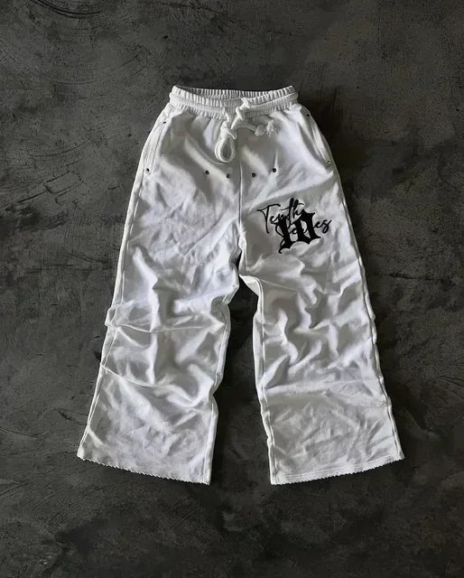 American Letter Patch Retro Double Layer Design Y2K Baggy Sweatpants