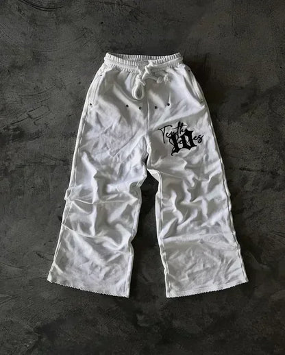 American Letter Patch Retro Double Layer Design Y2K Baggy Sweatpants