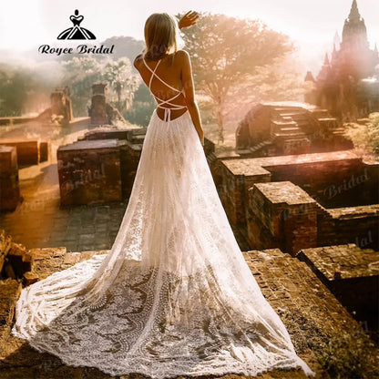 Sexy 2025 Boho Lace Wedding Dress Open Back Customized