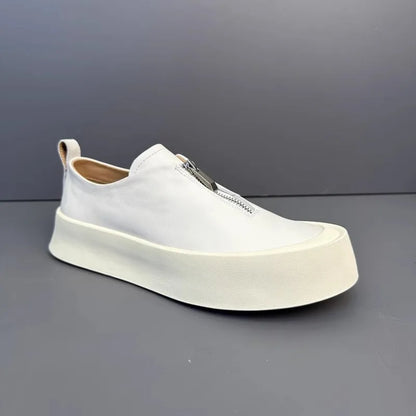 Handmade Fashion Men Zipper Loafers Thick Platform Cowhide Genuine Leather Casual Shoes