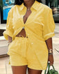 Spring Shirt Two Piece Set For Women Summer Fashion Print Shorts 2 Piece Sets