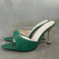 Glamorous Crocodile Texture High Heel Sandals - Chic Slip-On Stilettos with Pointy Peep Toe