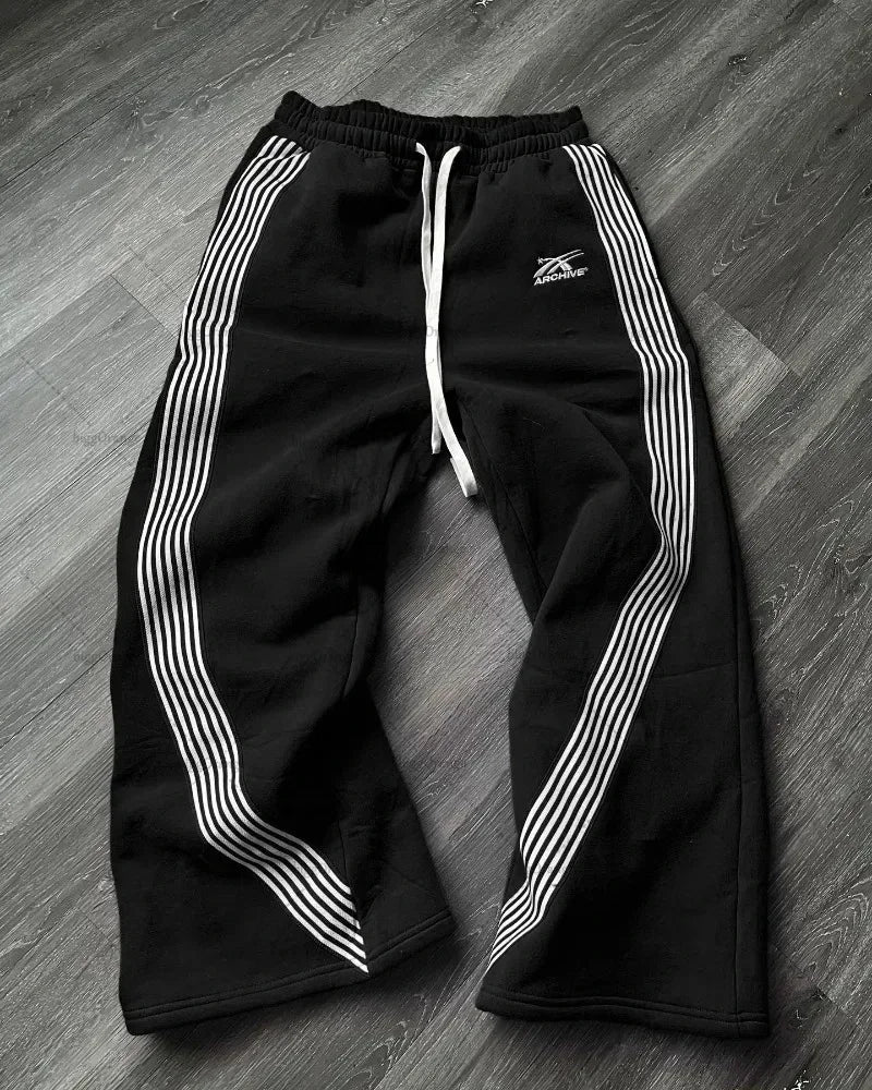 American Letter Patch Retro Double Layer Design Y2K Baggy Sweatpants
