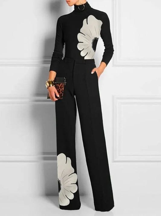 New Women's Two Piece Sets Elegant Floral Printed Outfit