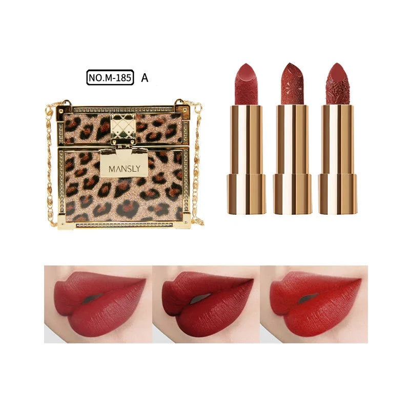Makeup Korean Matte Lipstick Set Waterproof Long Lasting Leather Bag Velvet Vitamin Lip Gloss Kit Box