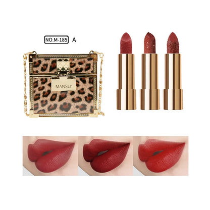 Makeup Korean Matte Lipstick Set Waterproof Long Lasting Leather Bag Velvet Vitamin Lip Gloss Kit Box