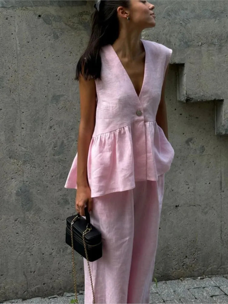 Elegant Cotton Linen Outfit for Women New Summer 2025