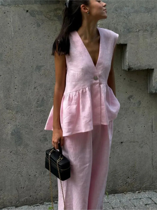 Elegant Cotton Linen Outfit for Women New Summer 2025