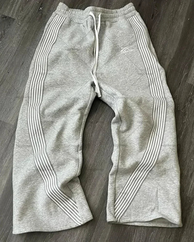 American Letter Patch Retro Double Layer Design Y2K Baggy Sweatpants