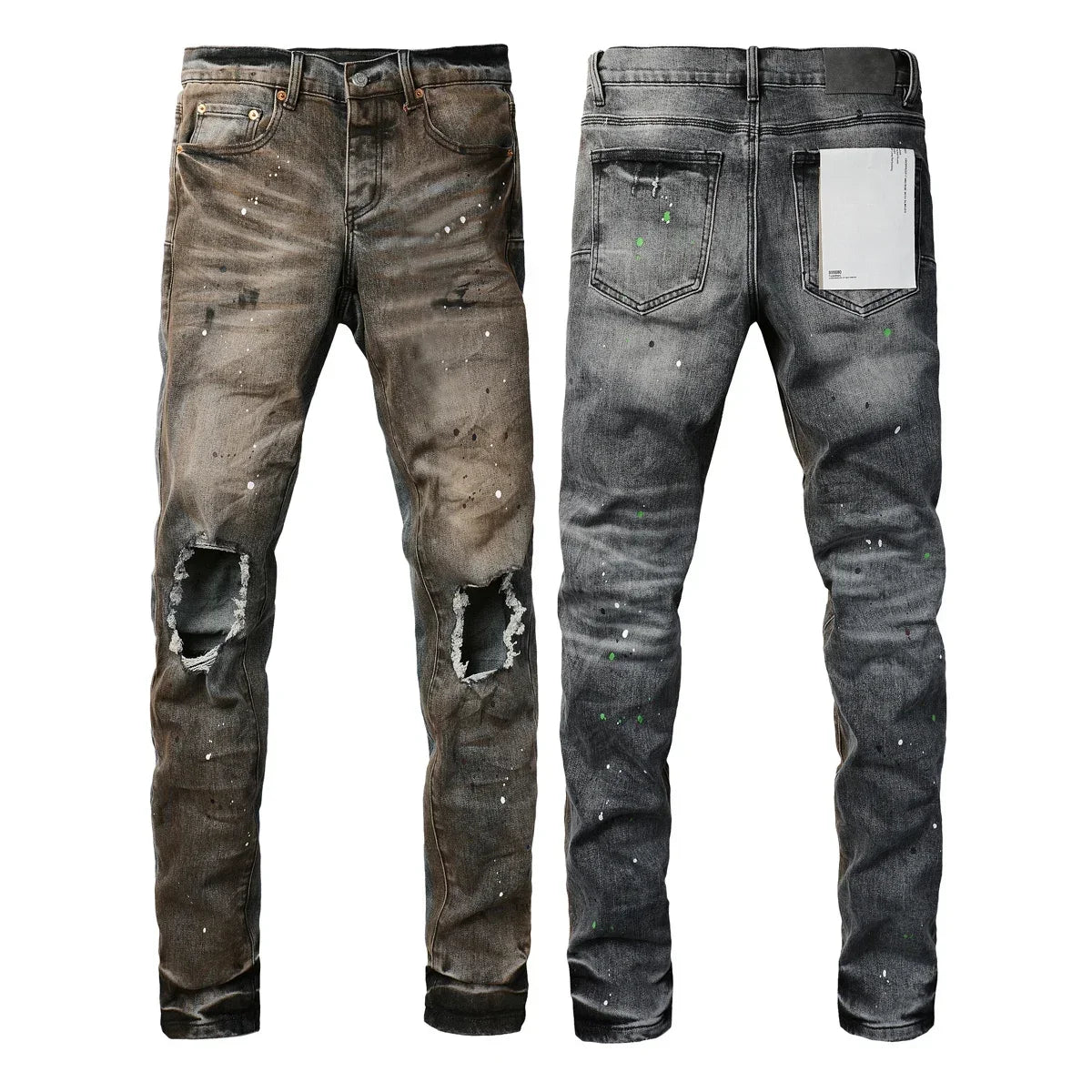 Men's Luxury Distressed Black Streetwear High Stretch Skinny Button Fly Ripped Jean Pants