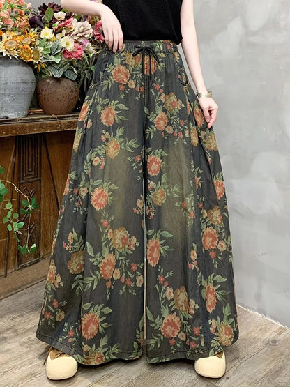 Vintage Luxury Wide-Leg Floral Leisure Jeans for Women