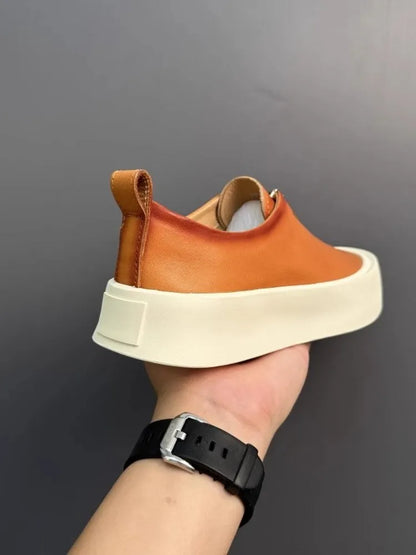 Handmade Fashion Men Zipper Loafers Thick Platform Cowhide Genuine Leather Casual Shoes