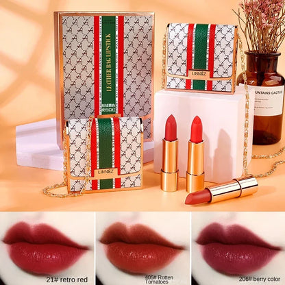 Makeup Korean Matte Lipstick Set Waterproof Long Lasting Leather Bag Velvet Vitamin Lip Gloss Kit Box