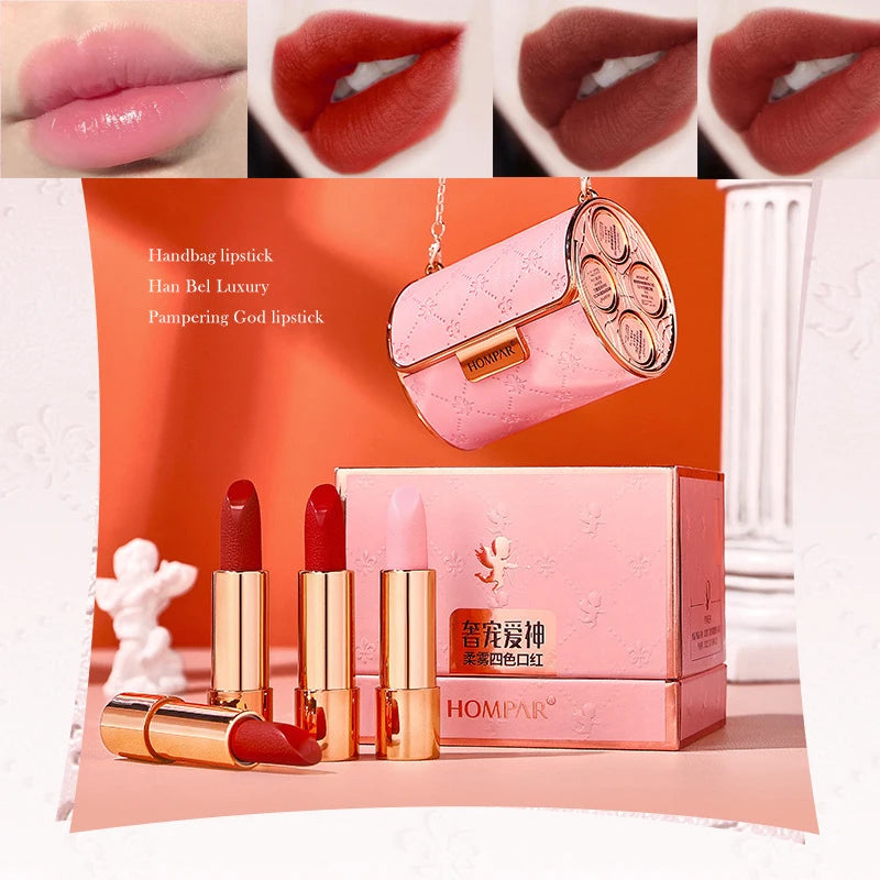 Makeup Korean Matte Lipstick Set Waterproof Long Lasting Leather Bag Velvet Vitamin Lip Gloss Kit Box
