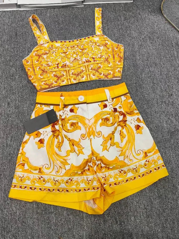 Luxury Summer Two-Piece Set Elegant Geometric Print Outfit