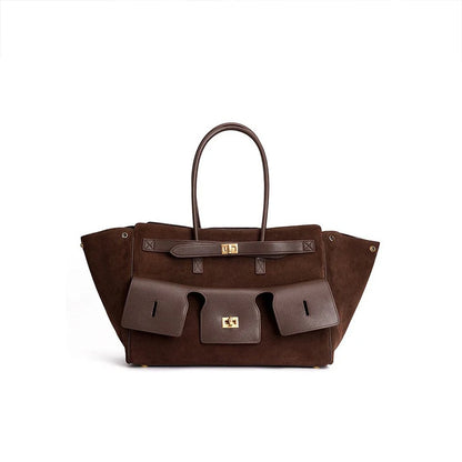 Luxury Leather Wing Tote Bag for Women – Large Lock Clutch Shoulder Bag