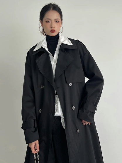 Women's Black Plus Size Long Trench Coat Autumn 2025