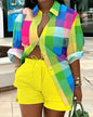 Spring Shirt Two Piece Set For Women Summer Fashion Print Shorts 2 Piece Sets