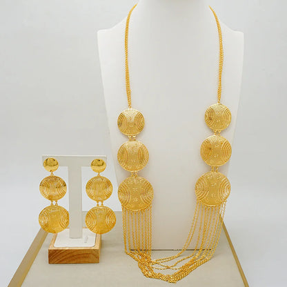 Necklace & Earrings (Tassel Style) for Women, 24K Gold, AU999 Gold-inlaid vine with twisted-leaf tassels, embodying forest grace