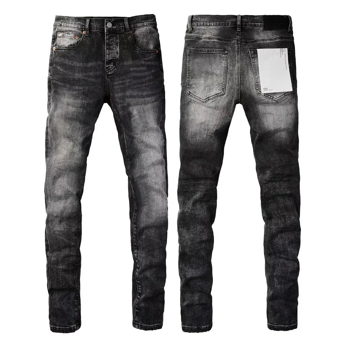 Men's Luxury Distressed Black Streetwear High Stretch Skinny Button Fly Ripped Jean Pants