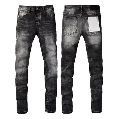 Men's Luxury Distressed Black Streetwear High Stretch Skinny Button Fly Ripped Jean Pants