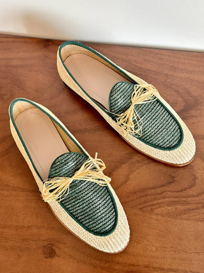 Handmade Breathable Summer Dress Shoes Straw Weave Comfortable & Colorful