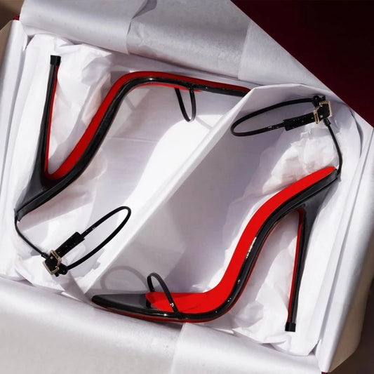 2025 New Minimalist Line Curved Straight Strap 12cm Ultra High Heel Sandals
