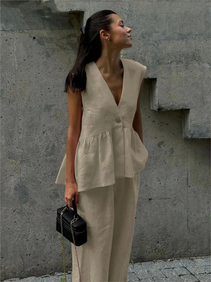 Elegant Cotton Linen Outfit for Women New Summer 2025