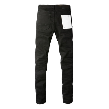 Men's Luxury Distressed Black Streetwear High Stretch Skinny Button Fly Ripped Jean Pants