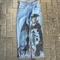 Y2K Anime Baggy Denim Pants Trend Hand Drawn Printed Pattern Unisex Jeans