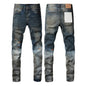 Men's Luxury Distressed Black Streetwear High Stretch Skinny Button Fly Ripped Jean Pants