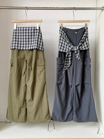 Army Green High Waist Wide Leg Folds Cargo Pants New 2025